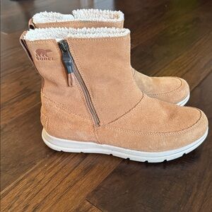 Sorel Camel Brown Waterproof Suede Explorer Zip Boot Women's Size 7